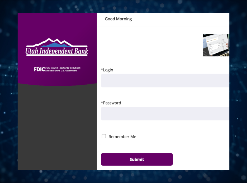 A screenshot of our login page