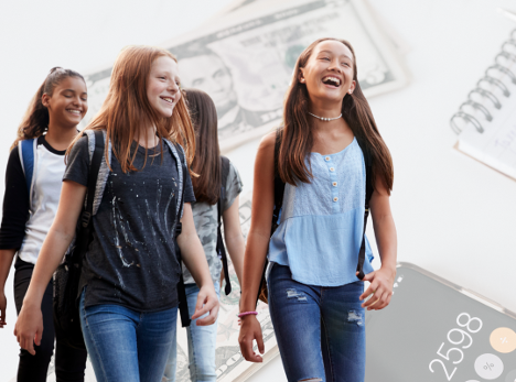 Girls walking and laughing